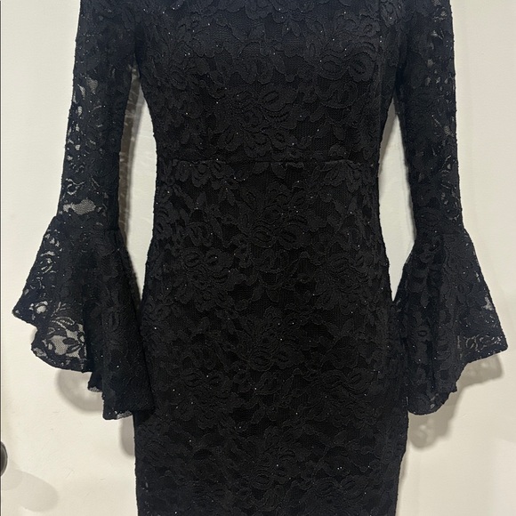 Jump Off the Shoulders Little Black Lace Dress w/Flowing Bell Sleeves Size 3/4 - Picture 4 of 15